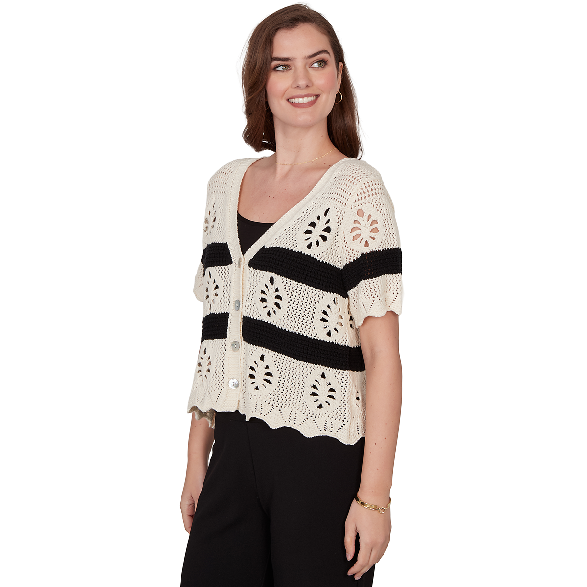 Womens Skye’s the Limit Terra Tropic Pointelle Stich Cardigan