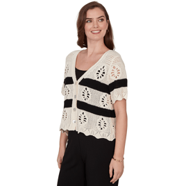 Womens Skye’s the Limit Terra Tropic Pointelle Stich Cardigan