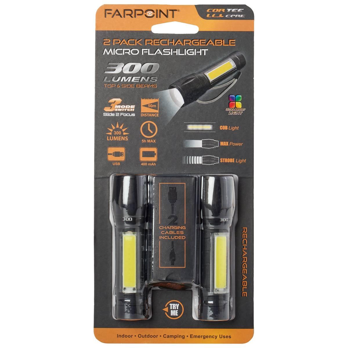 Farpoint 2pk. Rechargeable Micro Flashlight