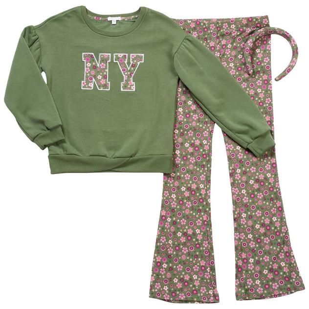 Girls (7-12) BTween® Floral NY Sweatshirt with Rib Flare Leggings