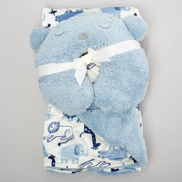 dreamgro™ Safari Reversible Blanket with Sherpa Bear Neck Pillow