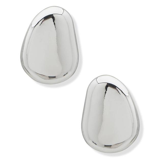 Anne Klein Silver-Tone Puffy Pebble Button Earrings
