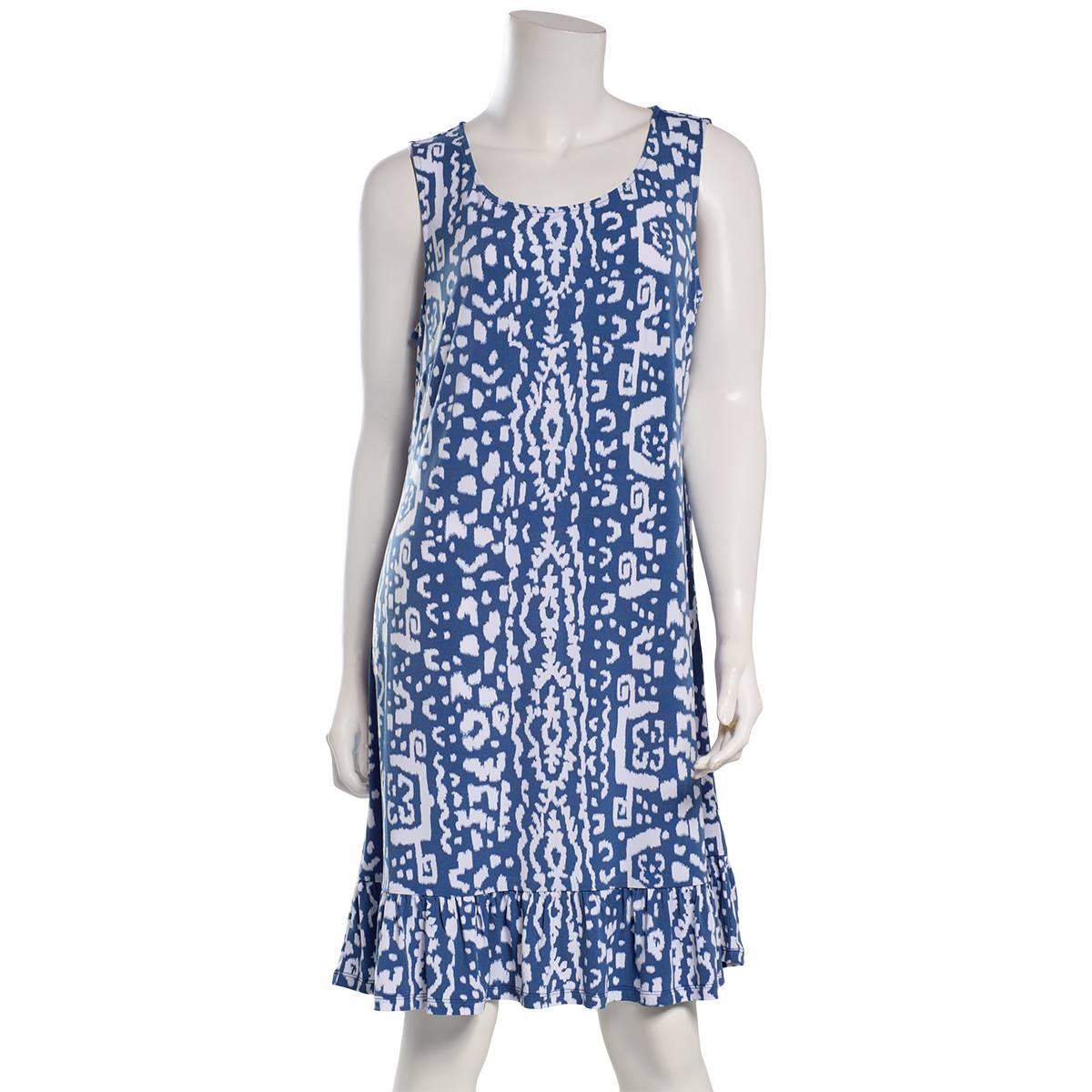 Womens MSK Sleeveless Abstract Ruffle Hem Shift Dress
