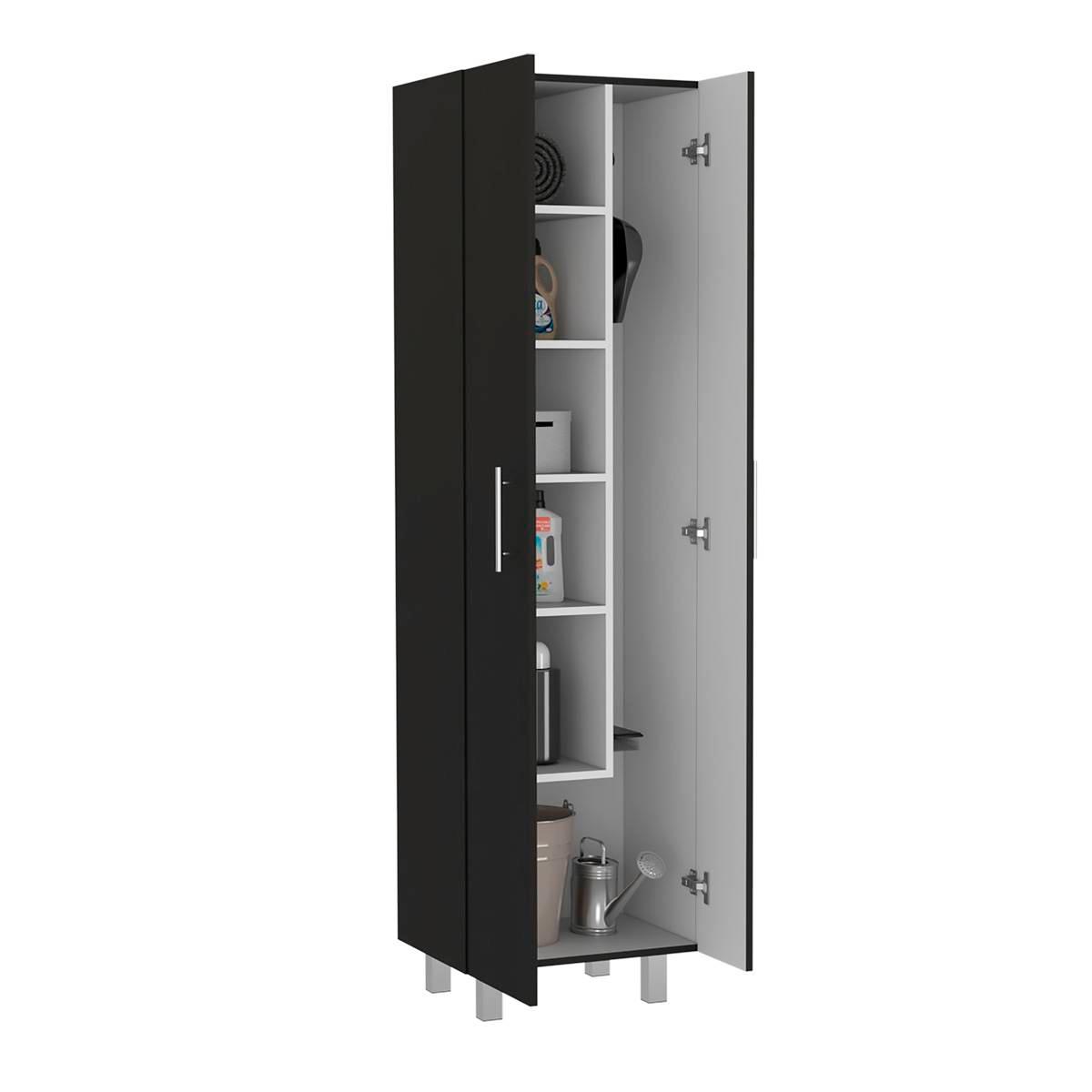 FM FURNITURE Norway Black Broom Closet Pantry
