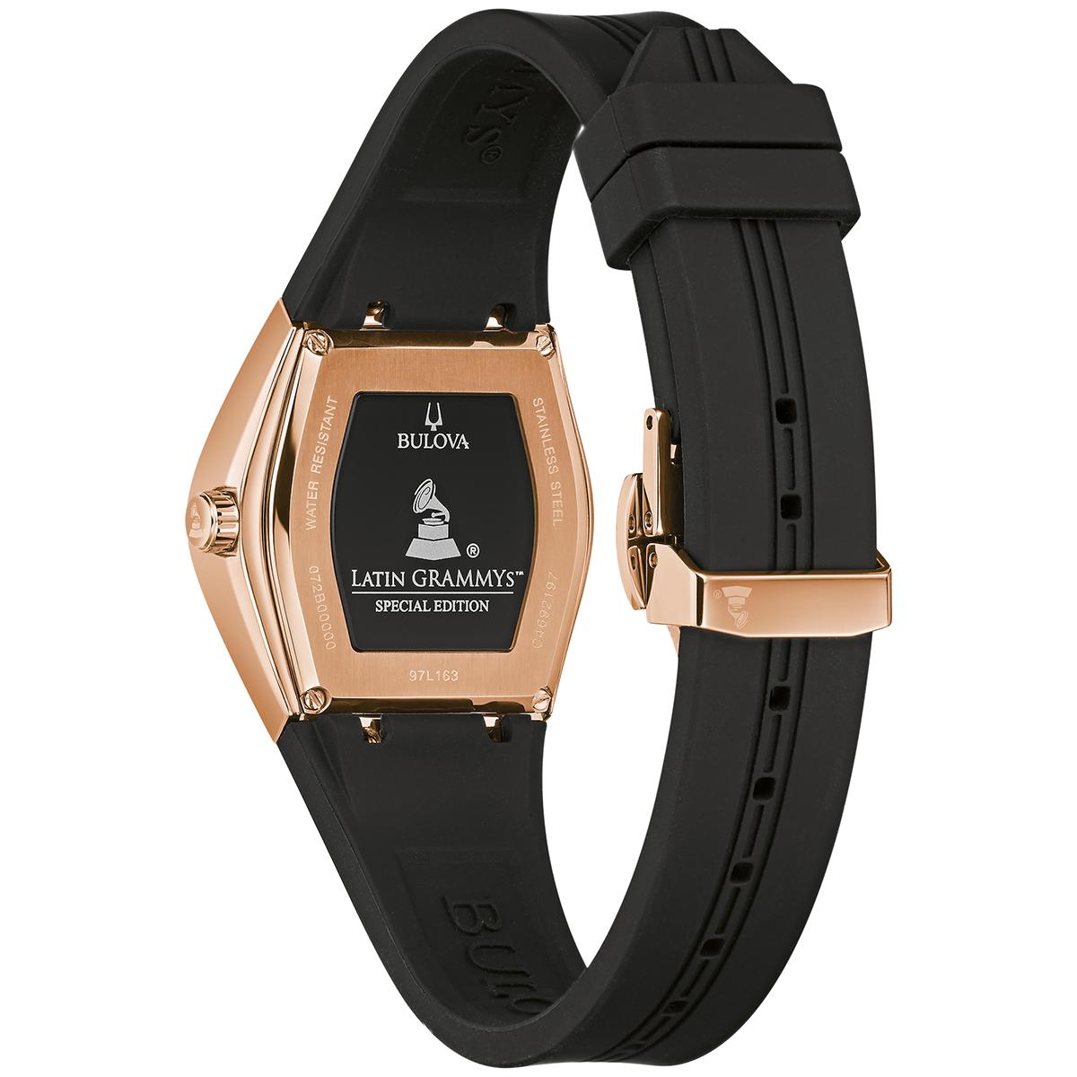 Womens Bulova Latin GRAMMY® Black Rosegold Strap Watch - 97L163