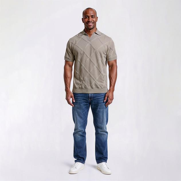 Mens Thomas Sterling Raised Texture Johnny Collar Polo Shirt