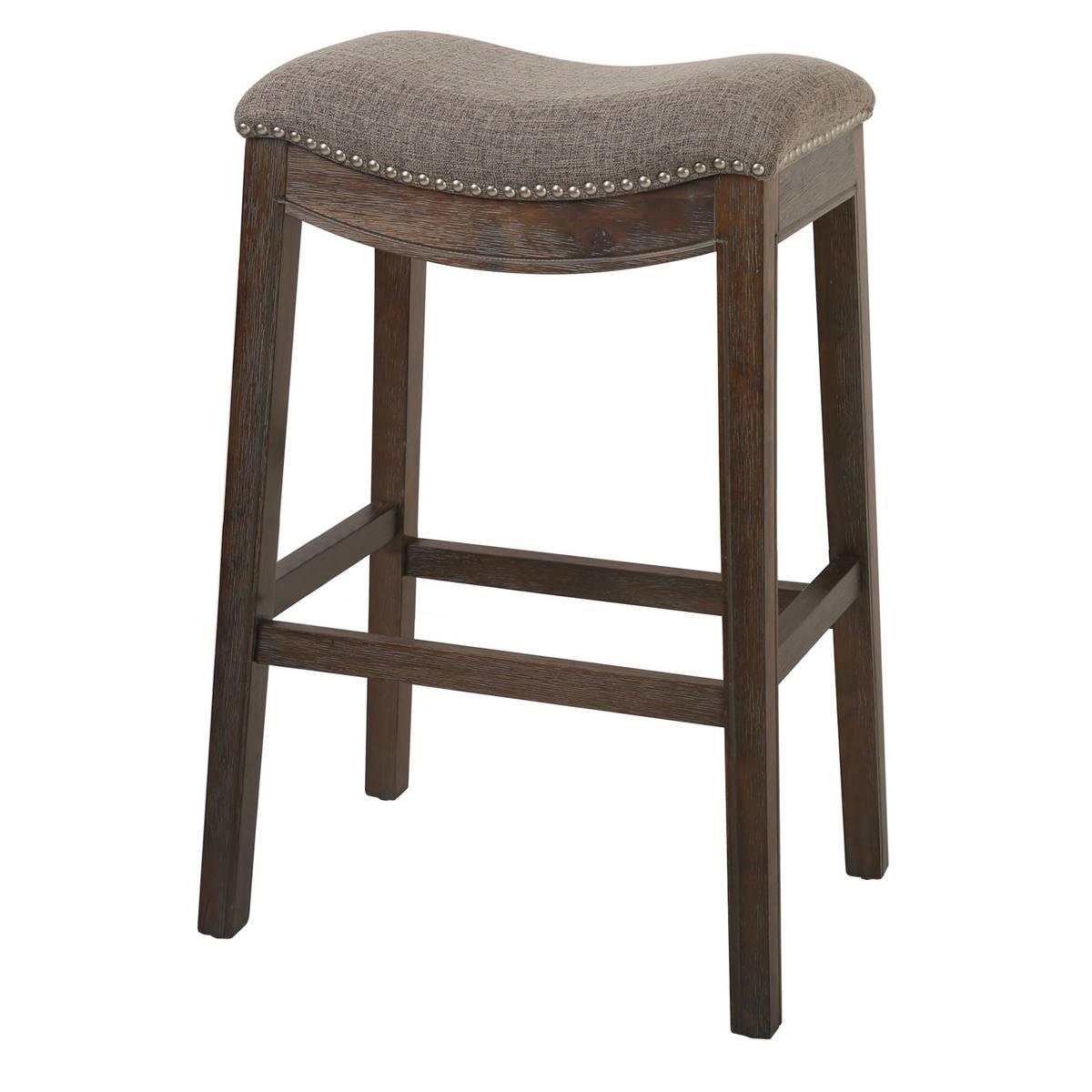 New Ridge Home Goods Sadie Weathered Wood Bar-Height Barstool