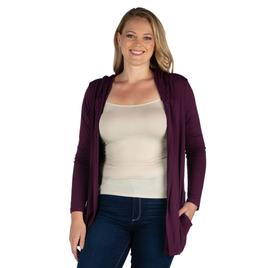 Plus Size 24/7 Comfort Apparel Lightweight Hooded Open Cardigan