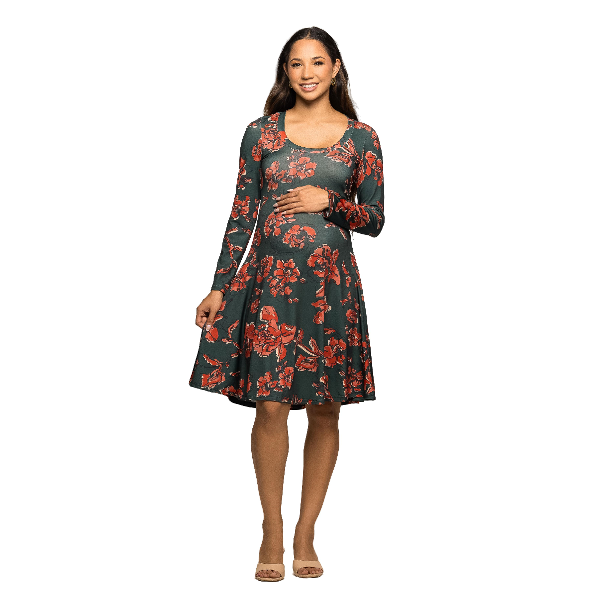Plus Size 24/7 Comfort Apparel Empire Waist Print Maternity Dress