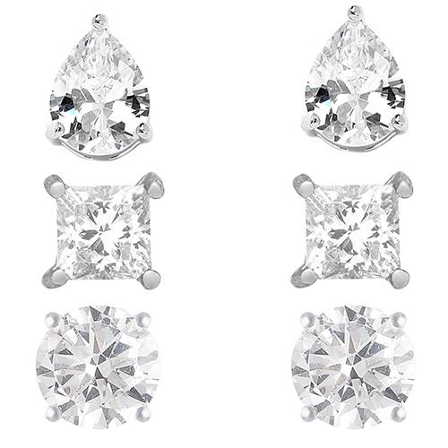 Sterling Silver Diamond Simulant Stud Earring Set