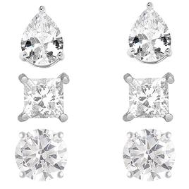 Sterling Silver Diamond Simulant Stud Earring Set