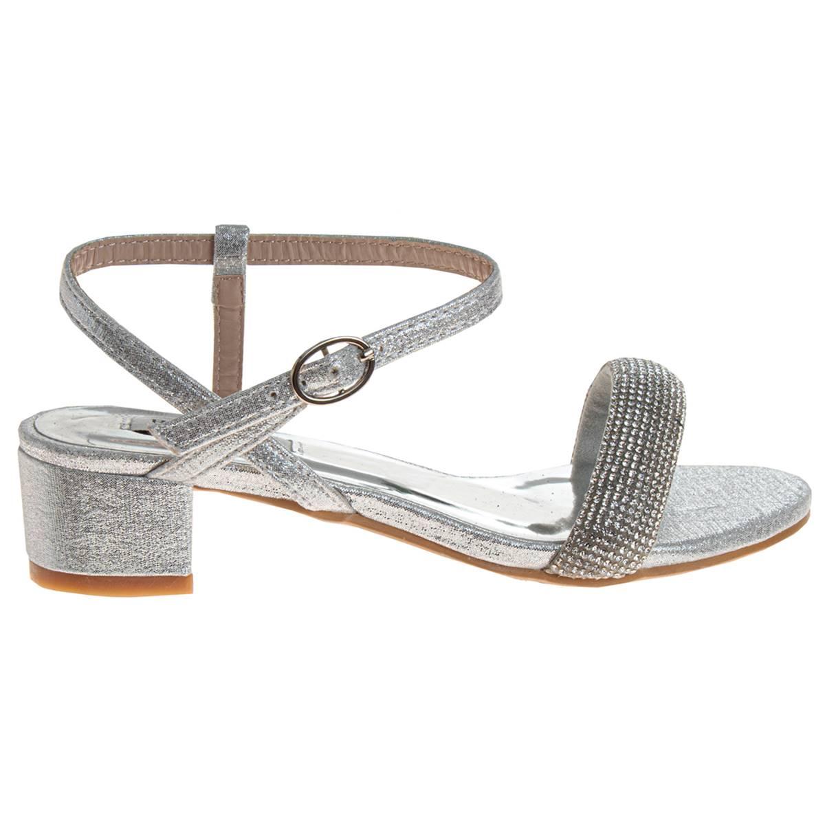 Big Girls Badgley Mischka Low Heeled Rhinestone Dress Sandals