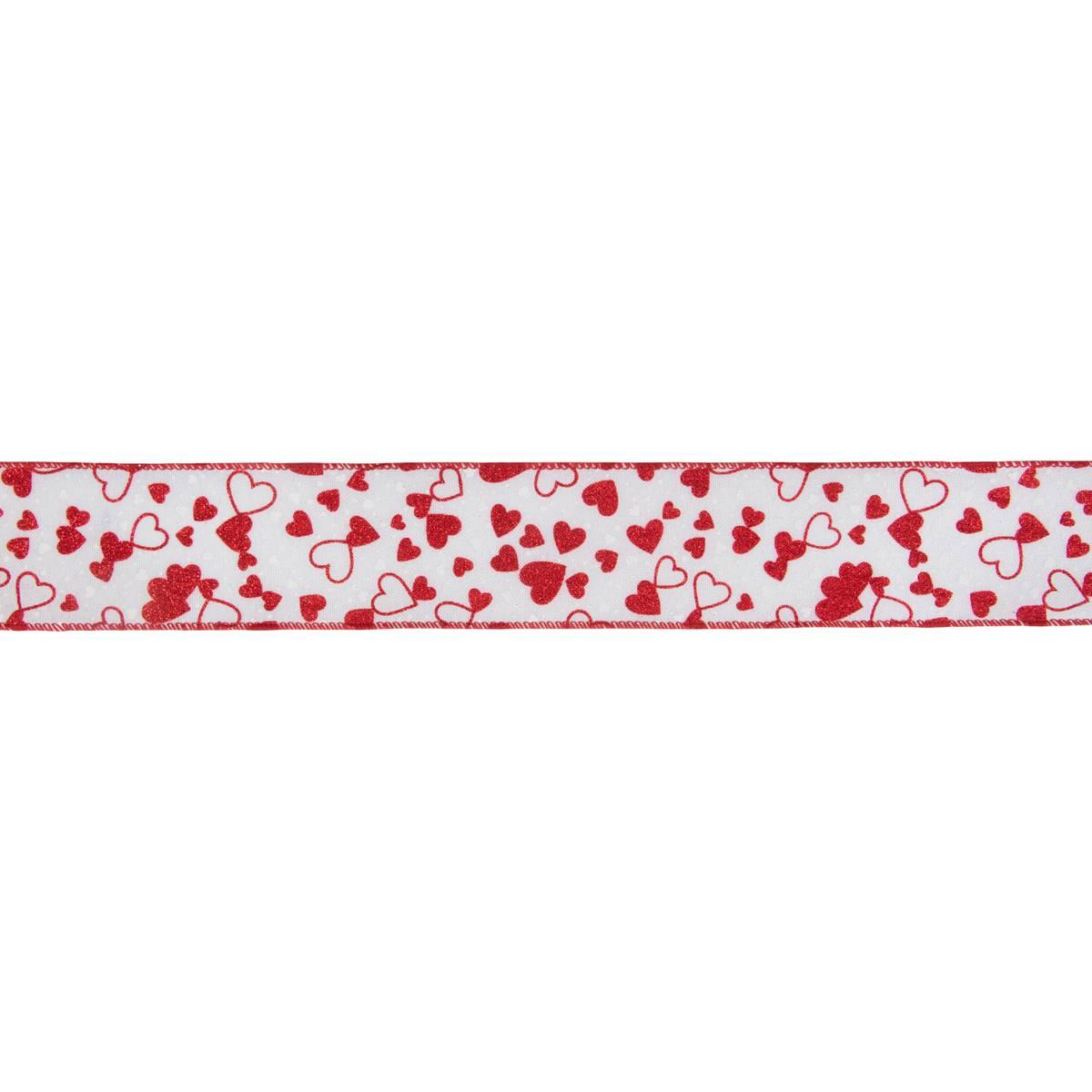 Northlight Seasonal 30ft. Red & White Glitter Hearts Craft Ribbon