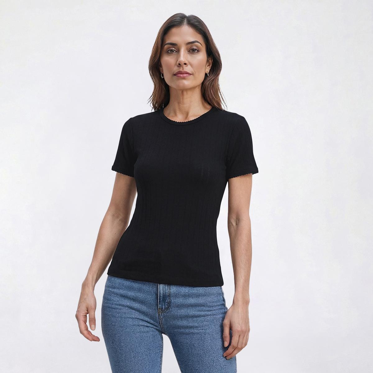 Petite Architect® Short Sleeve Drop Needle Pointelle Tee
