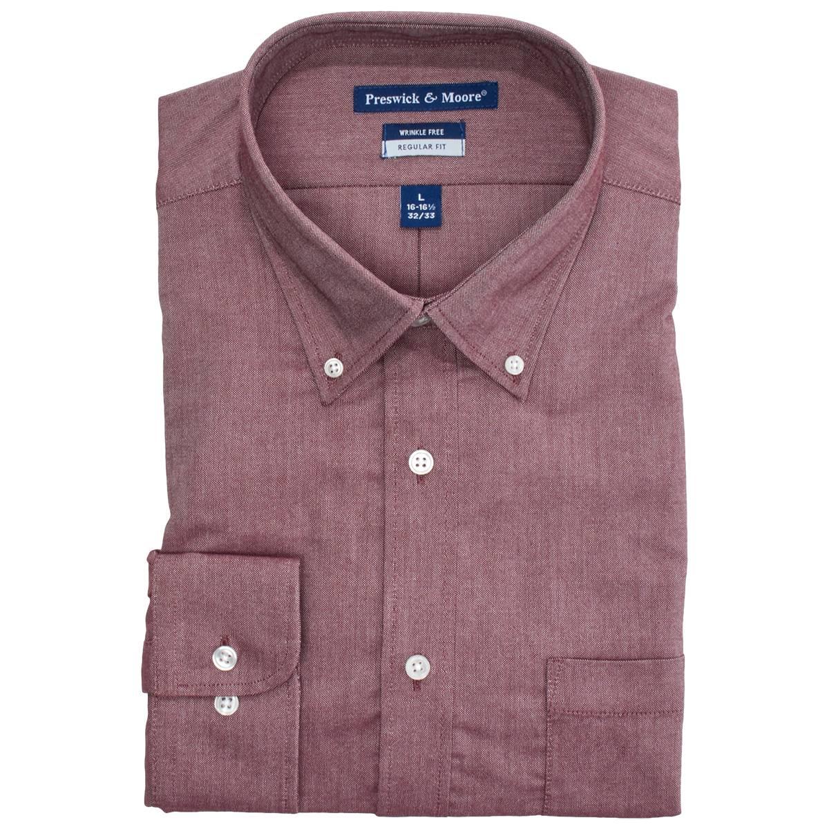 Mens Preswick & Moore Regular Fit Oxford Dress Shirt - Burgundy