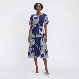 Womens Mlle Gabrielle Short Puff Sleeve Floral Tier Midi Dress