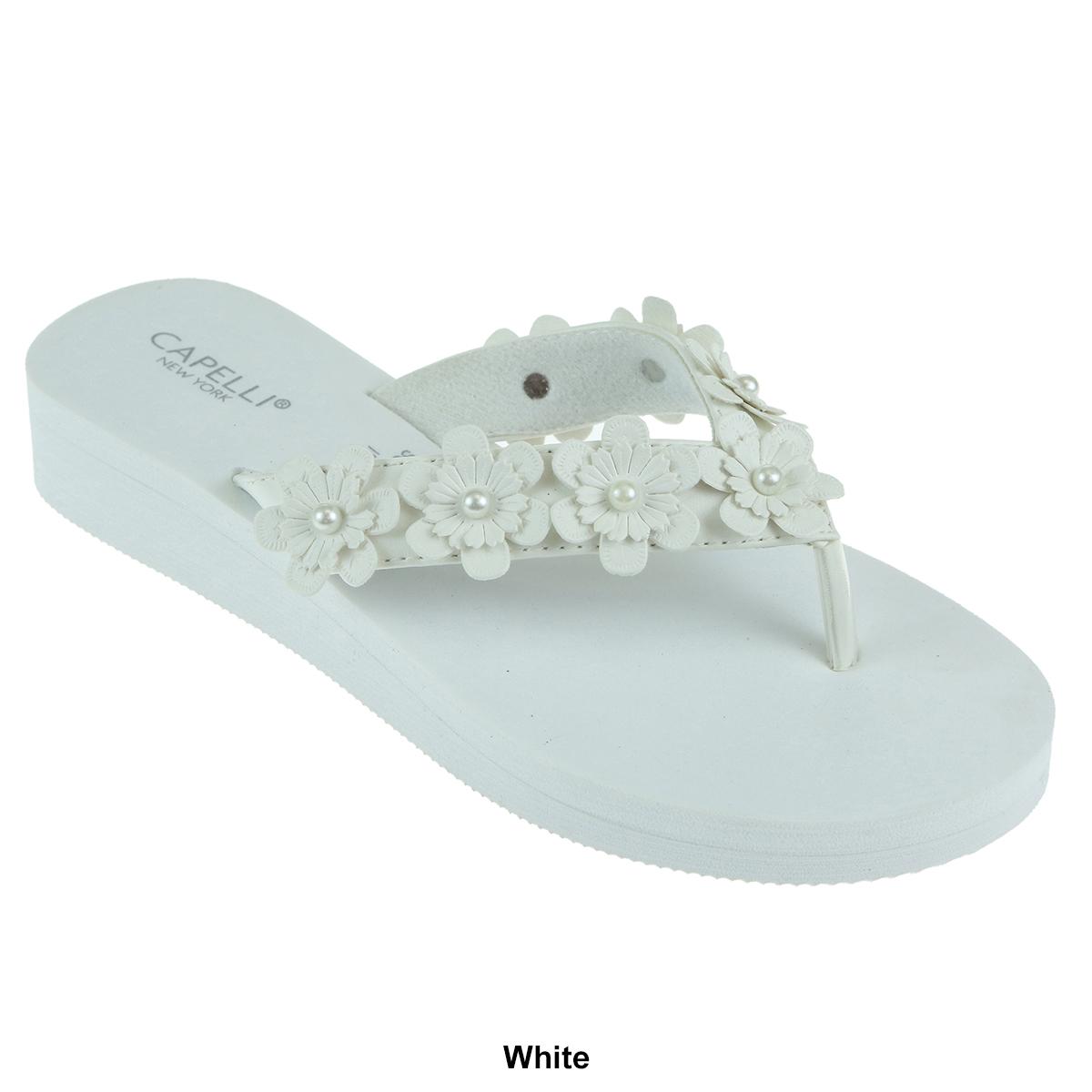 Womens Capelli New York Flower & Pearl Trim Flip Flops
