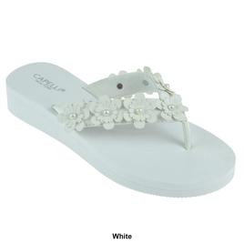 Womens Capelli New York Flower & Pearl Trim Flip Flops