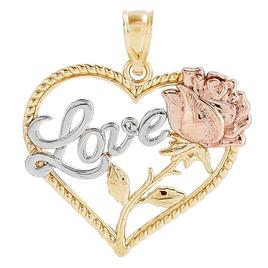 Gold Classics(tm) Tri-Color Gold Heart Center Love & Rose Pendant