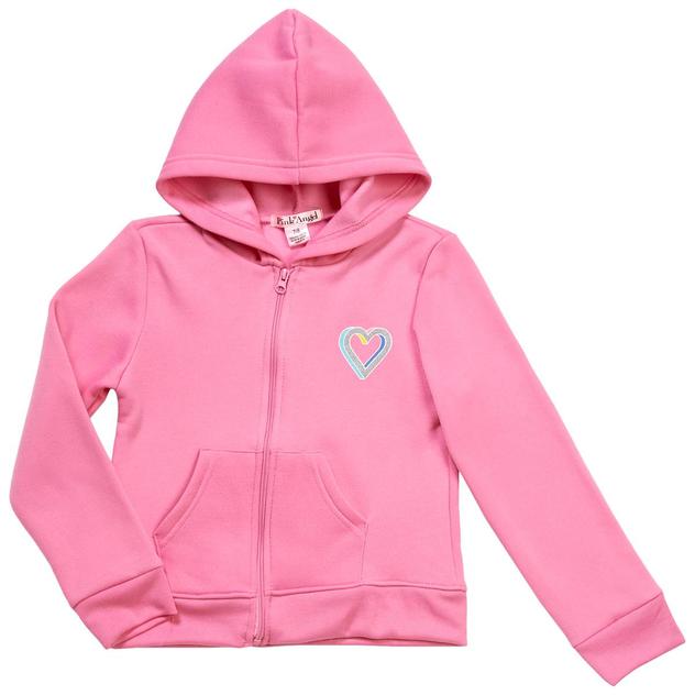 Girls (7-16) Pink Angel Heart/Bear Fleece Zip Up Hoodie - Pink