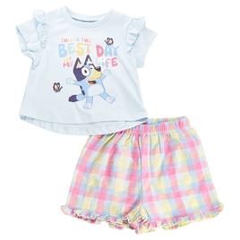 Toddler Girl Bluey Ruffle Sleeve Top & Shorts Set