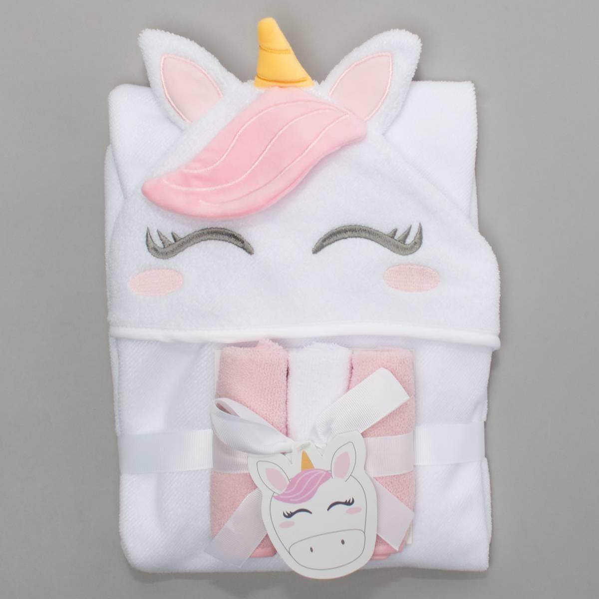 Snugglemates 3D Unicorn Hooded Towel w/3 Wash Cloths