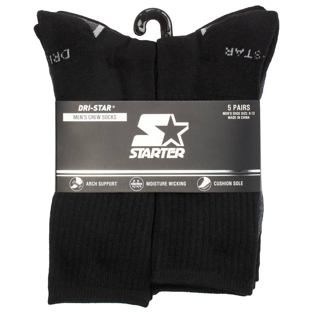 Mens Starter 5Pk Color Block Footbed Crew Socks - Black