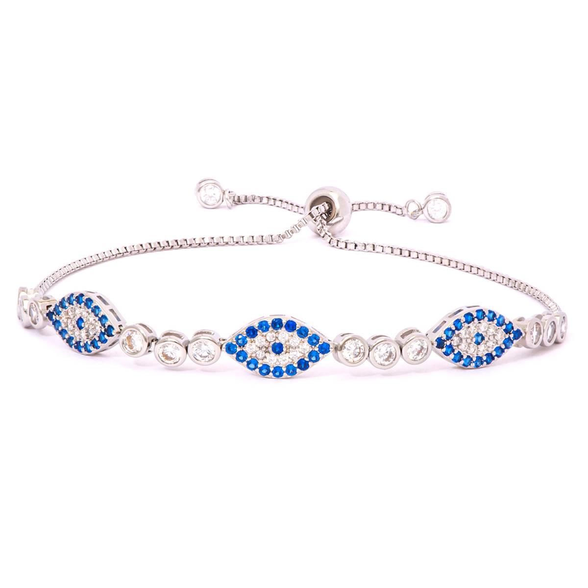 Cubic Zirconia Evil Eye Adjustable Bracelet