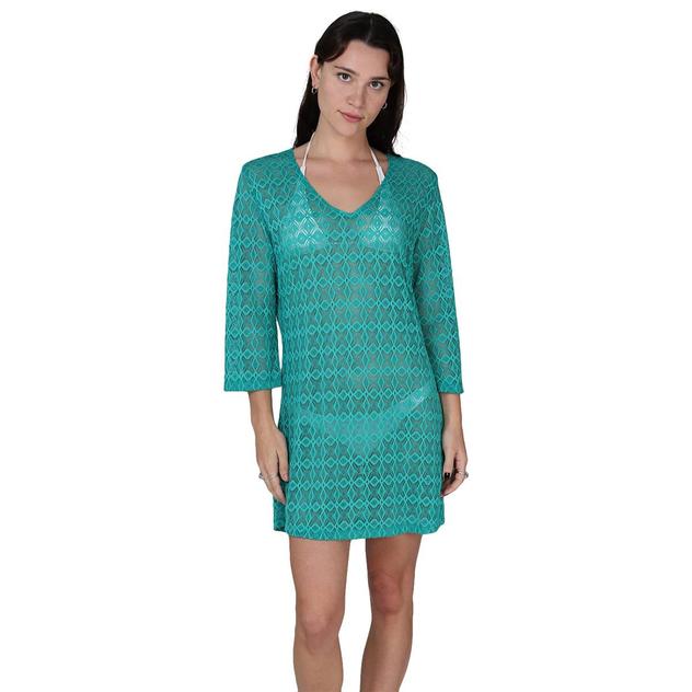 Womens J Valdi Diamante 3/4 Sleeve V Neck Tunic Swim Cover Up