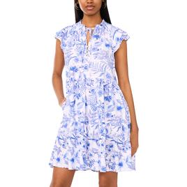 Womens Cece Cap Sleeve Floral Leaf Tie Neck Babydoll A-Line Dress