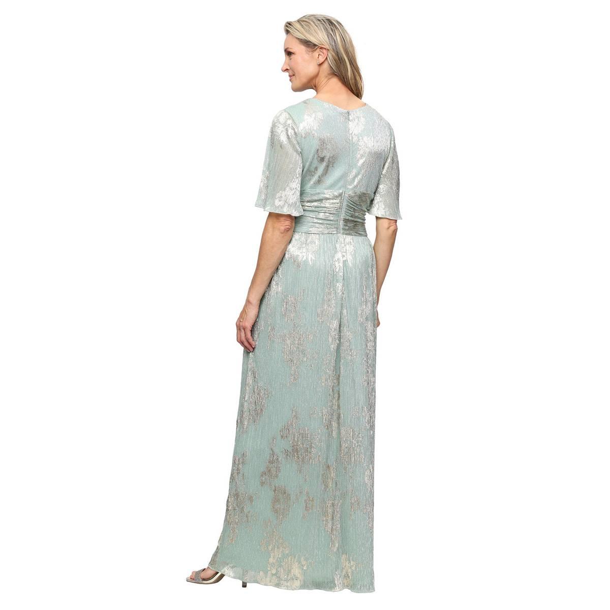 Womens SLNY Elbow Sleeve Floral Foil Gown