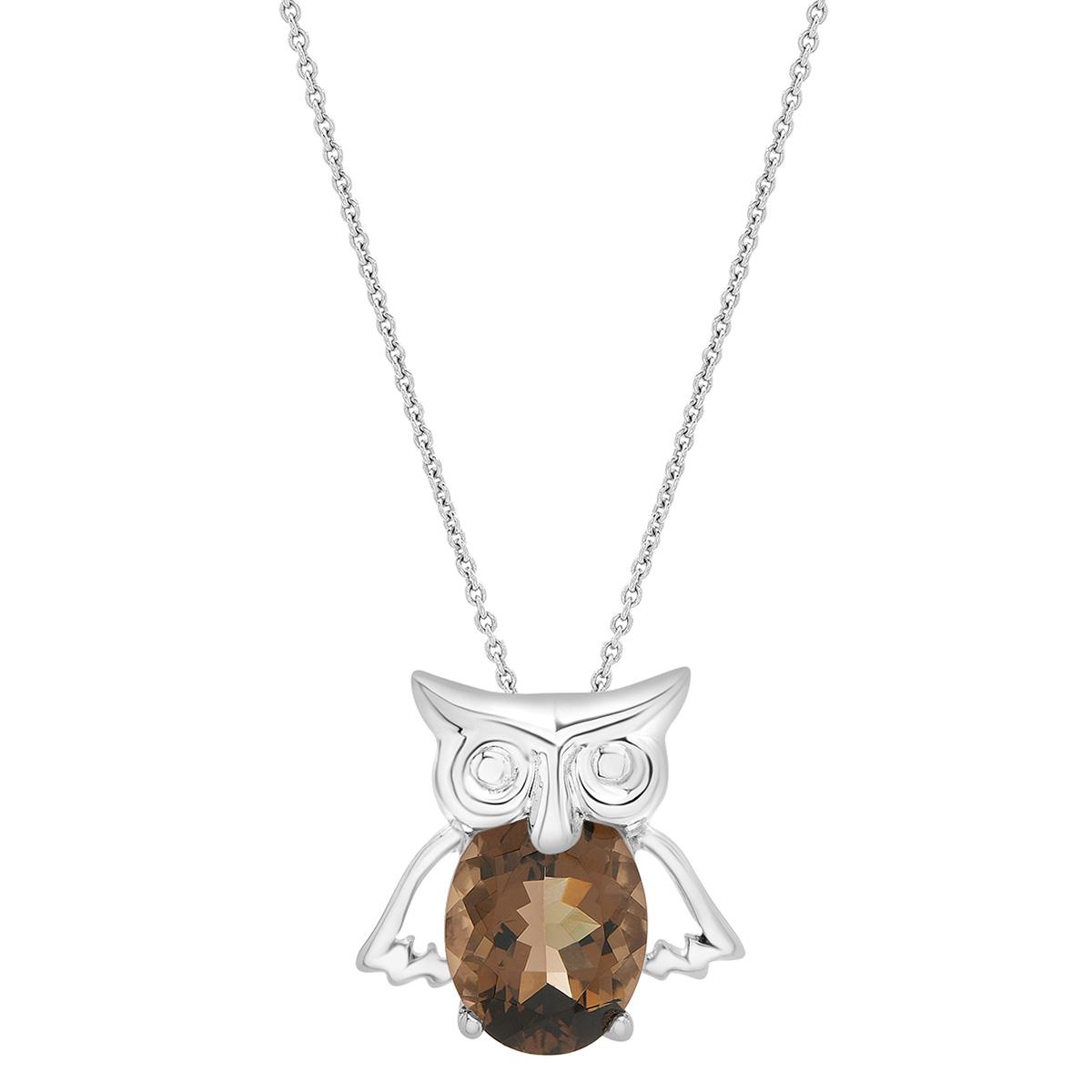 Gemstone Classics(tm) Sterling Silver Smokey Quartz Owl Pendant