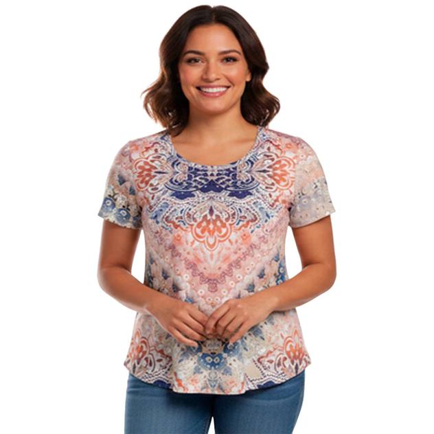 Womens OneWorld Short Sleeve Sublimation Damask Tee