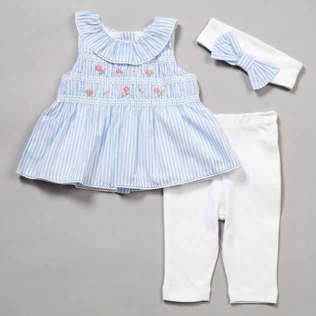 Baby Girl (3-12M) Little Me® Smock Floral Set W/Headband