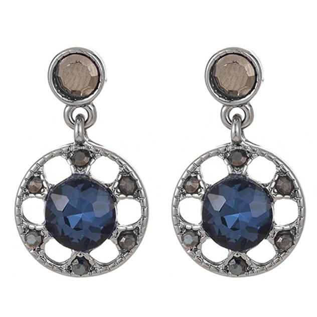 Roman Silver-Tone Hematite Round Marcasite Filigree Drop Earrings