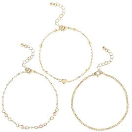 Jessica Simpson Figaro Chain Heart & Pink Rhinestone Anklet Set