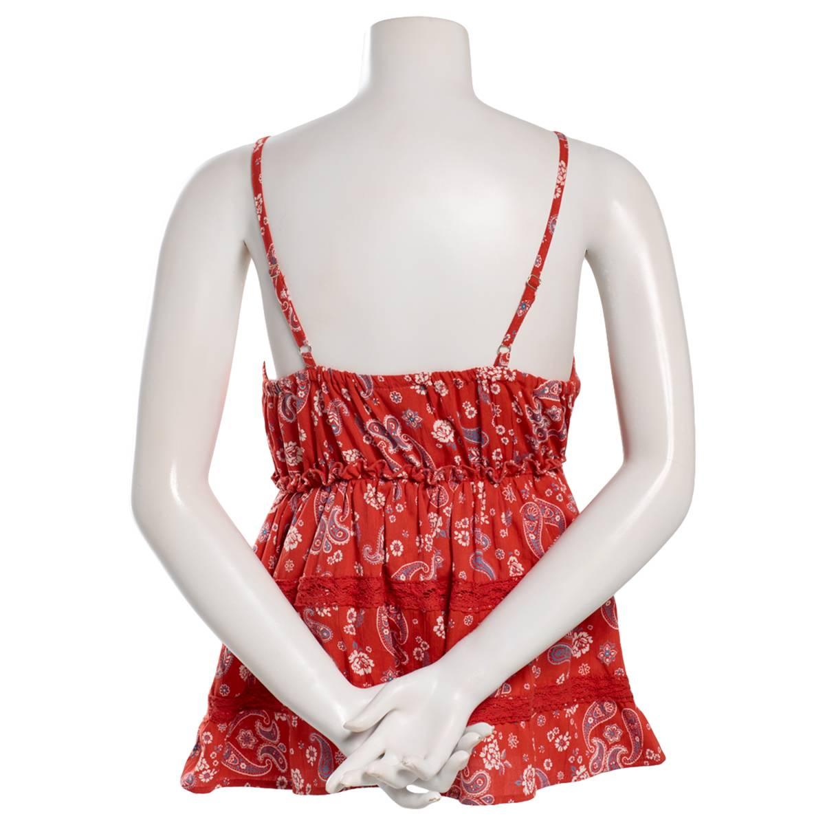 Juniors Angie Print Paisley Crochet Insert Babydoll Tank Top