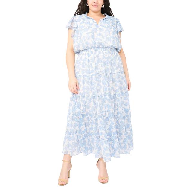 Plus Size MSK Ruffle Sleeve Smock Waist Floral Tiered Midi Dress