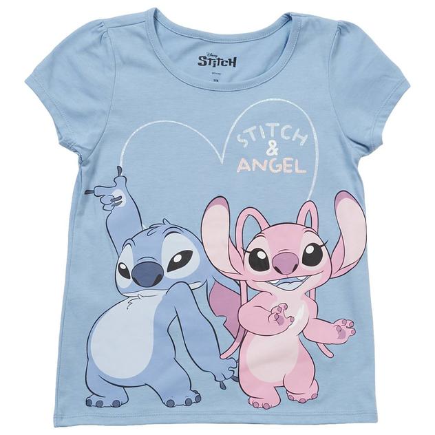 Girls (7-12) Disney Stitch & Angel Short Sleeve Graphic Tee