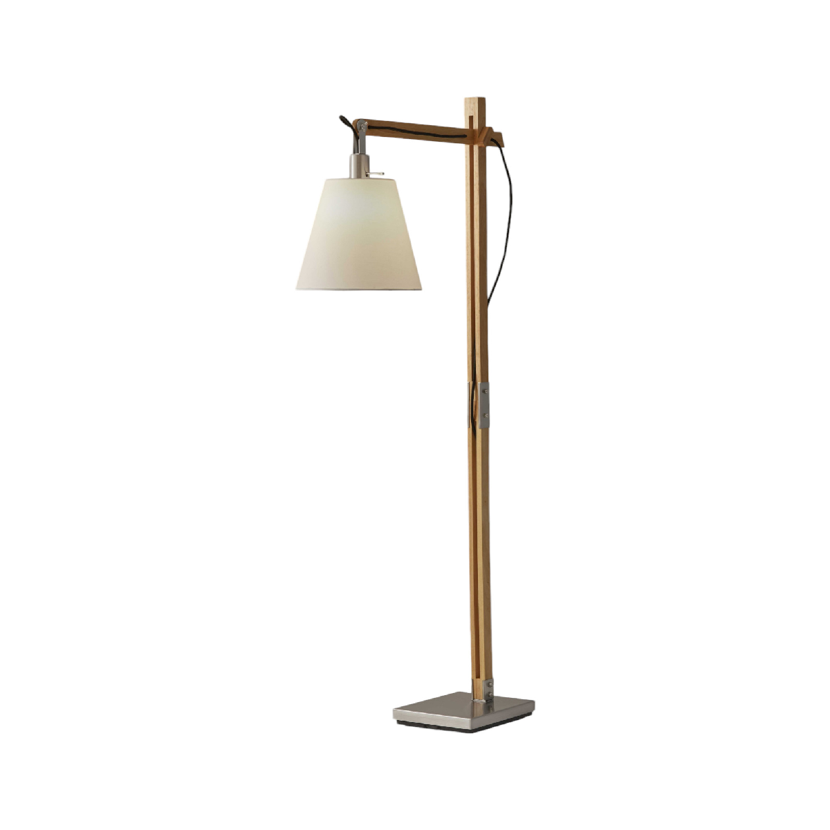 HomeRoots 61 Natural Solid Wood Task With White Cotton Shade