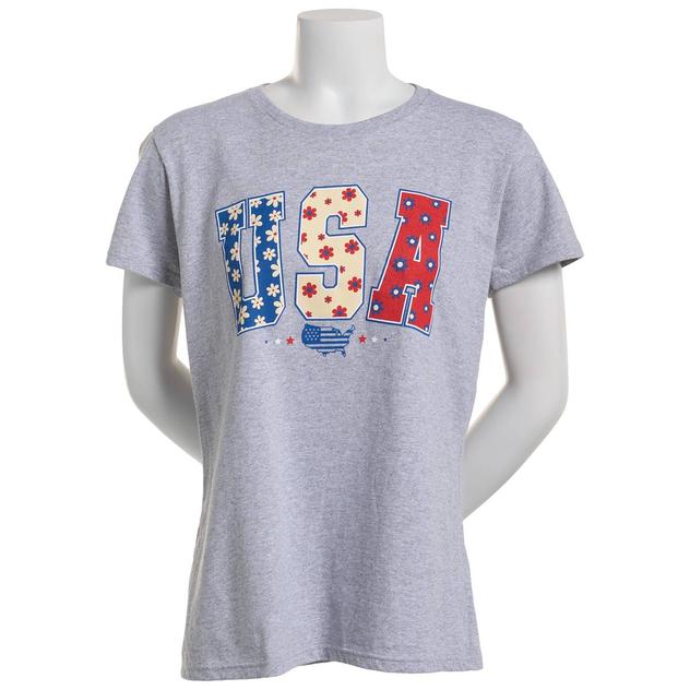 Womens Home of the Brave USA Flowers Short Sleeve Tee