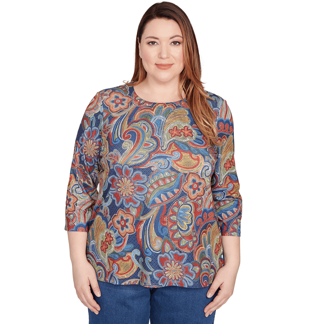 Plus Size Alfred Dunner Sunset Canyon Floral Pleat Neck Blouse