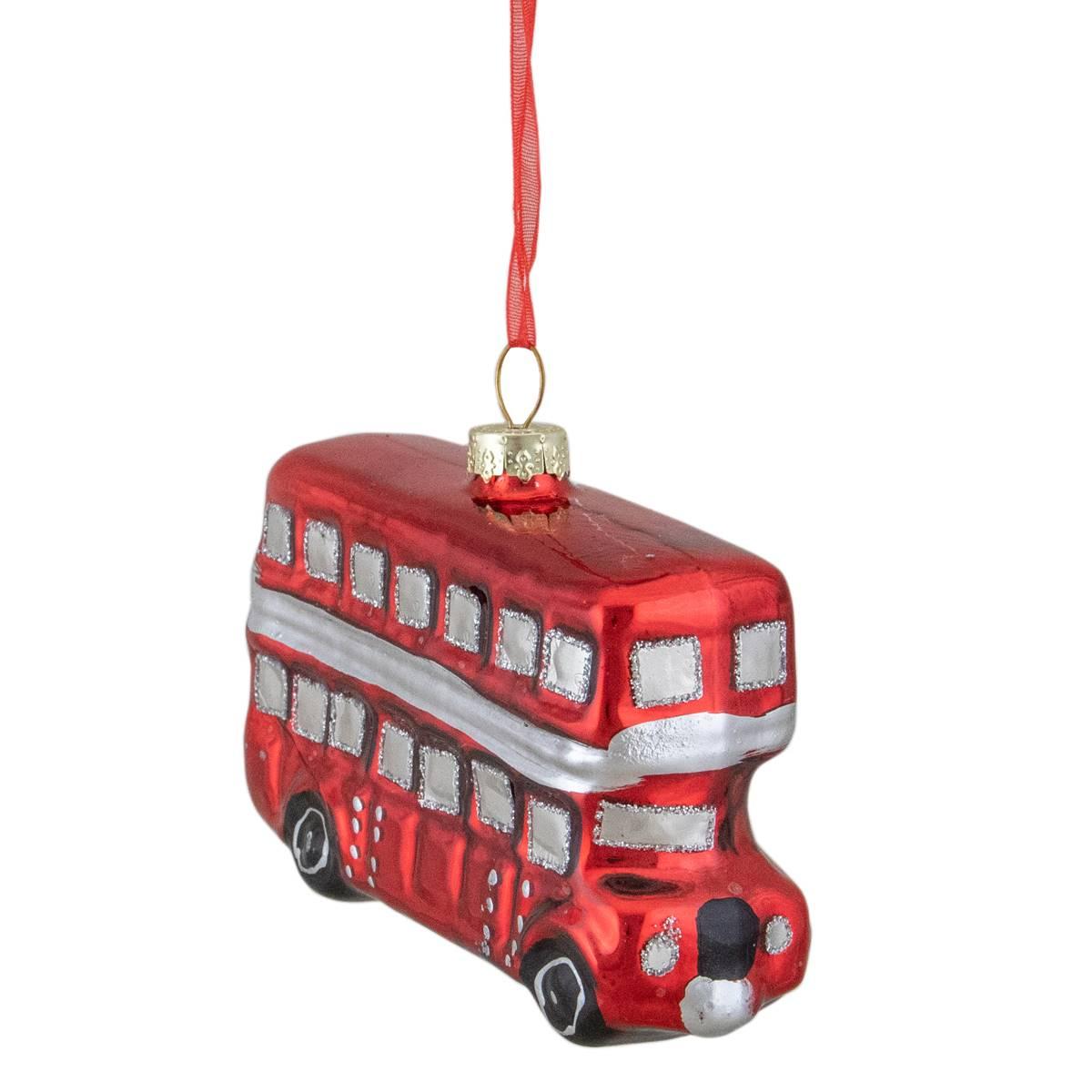 Northlight Seasonal Double Decker Bus Glass Christmas Ornament