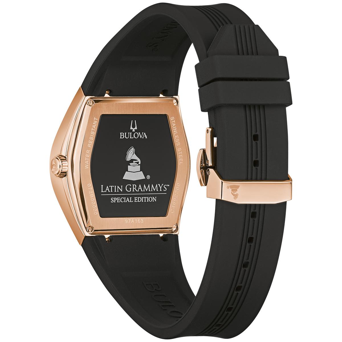 Mens Bulova Latin GRAMMY® Black Rosegold Strap Watch - 97A163