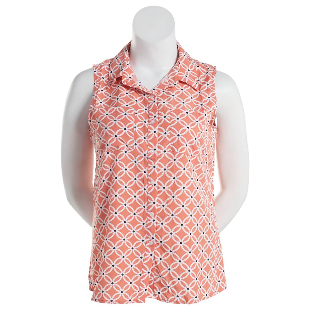 Petite Notations Notations Sleeveless Lattice Casual Button Down