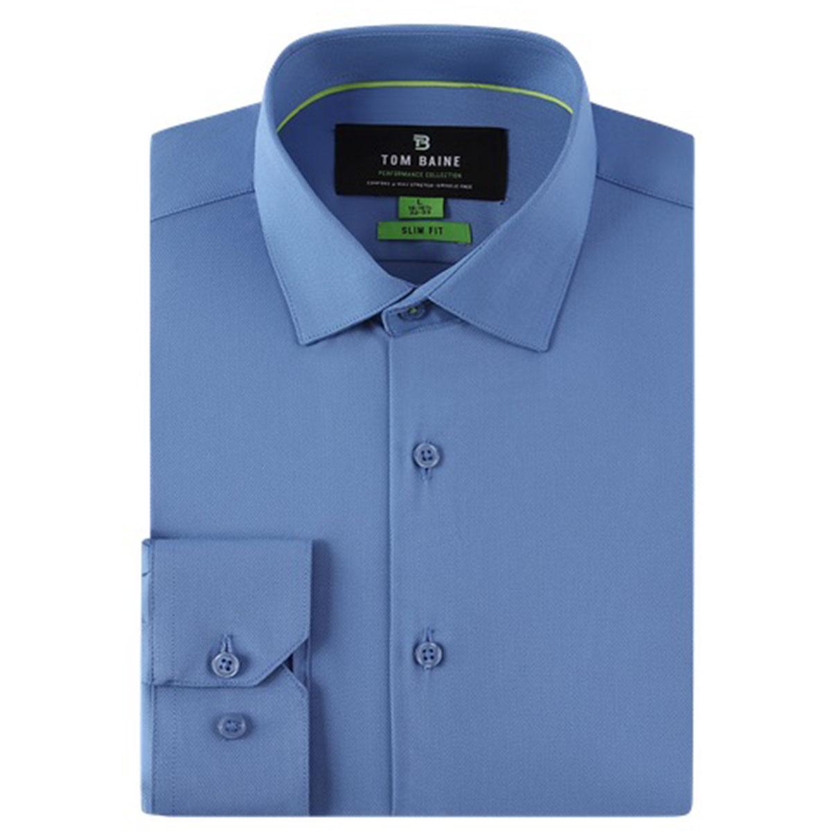 Mens Tom Baine Short Sleeve Slim Fit Bamboo Dress Shirt - Blue