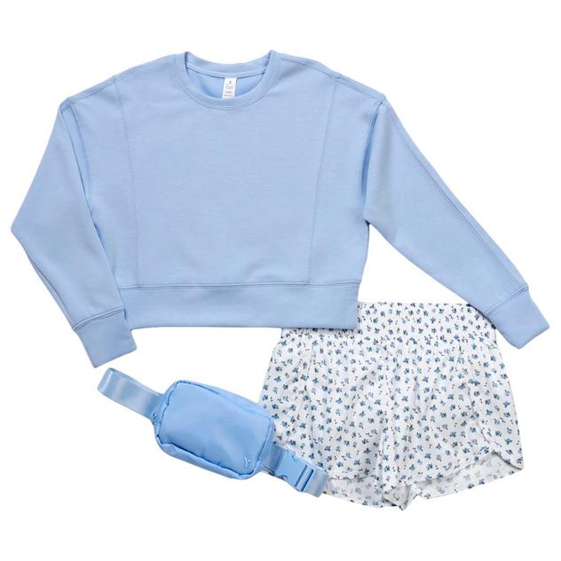 Girls (7-14) Yogalicious® 3pc. Sweatshirt w/ Floral Running Short