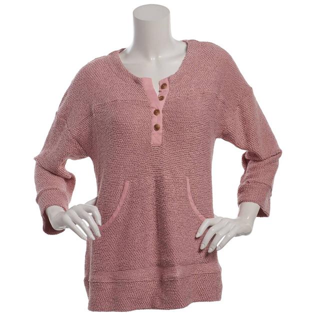 Plus Size Robert Louis 3/4 Sleeve Kangaroo Pouch Sweater