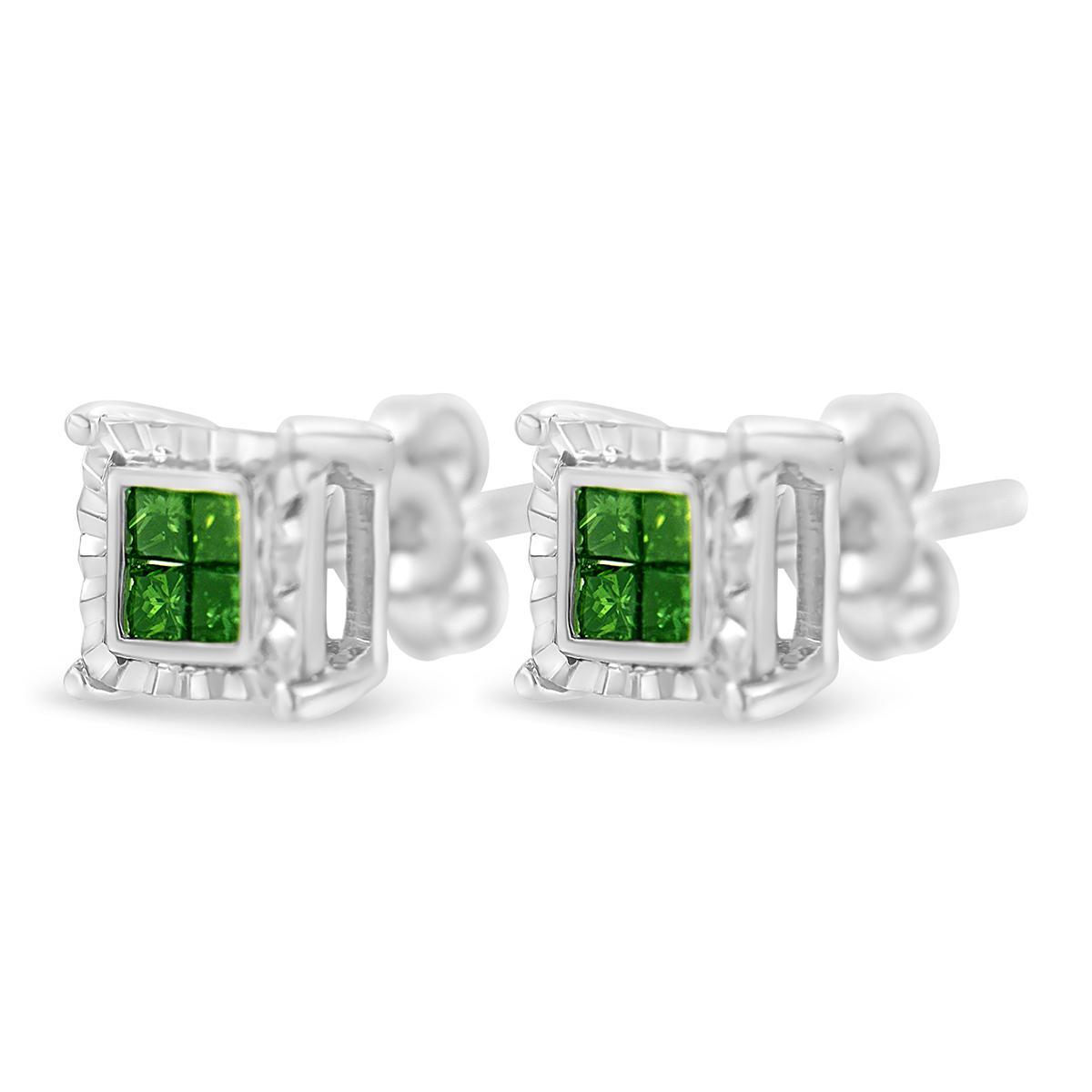 Radiant Rainbow™ 1/2ctw. Green Diamond Quad Stud Earrings