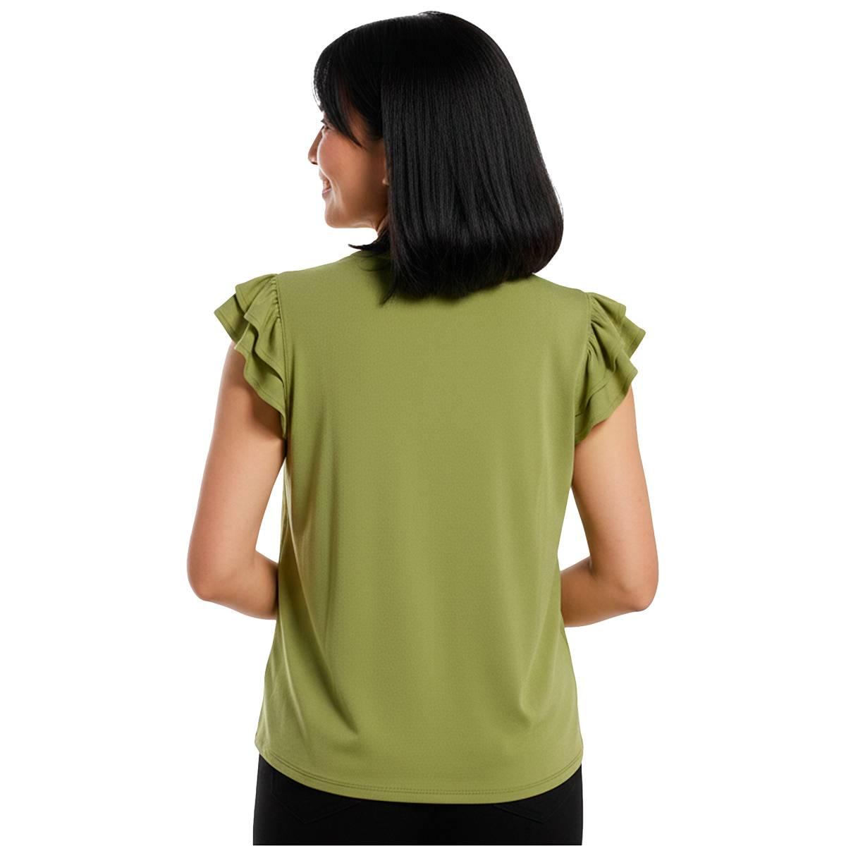 Womens Adrianna Papell Smocked Shoulder Split Neck Blouse